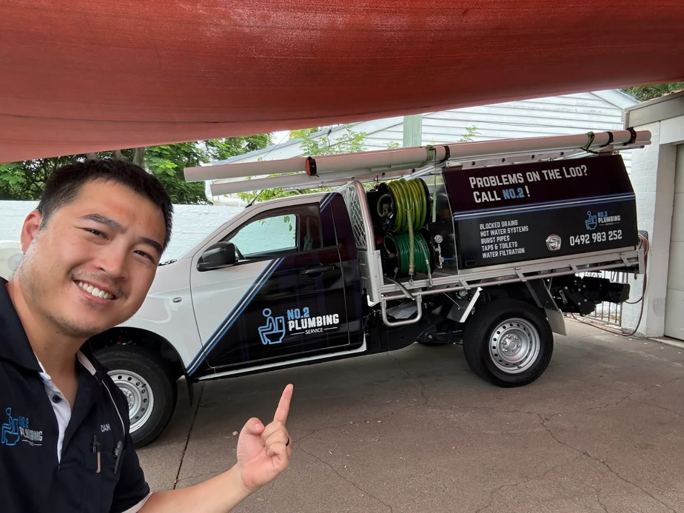 Daniel from No.2 Plumbing Service with the fully equipped work ute